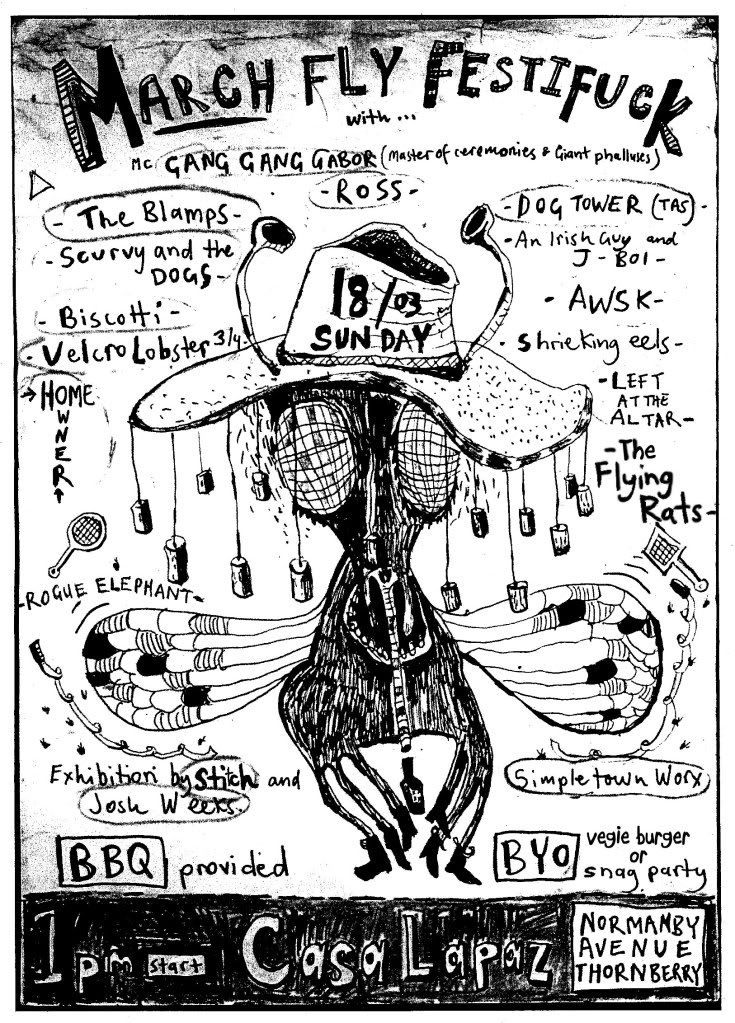 March Fly Festifuck, A flyer for March Fly Festifuck (a privately run mini festival/house party) that The Flying Rats are playing at.