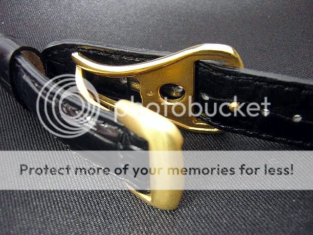20mm gold deployment buckle with black leather watch band strap for 