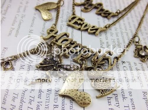 Retro Mixed Charms 3 layers Letters Necklace Bronze  