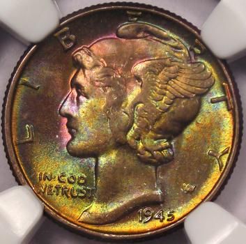   Mercury Dime 10C   NGC MS65   RAINBOW Monster Tone Coin ★  