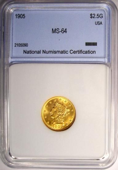 1905 Liberty Gold Quarter Eagle $2.50   GEM BU   RARE MS Uncirculated 