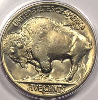 1930-s buffalo nickel 5c - pcgs ms64 cac ogh rattler - gold