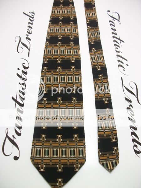 BOXELDER SILK TIE BLACK WHITE GREEN ANTIQUE GOLD NICE  