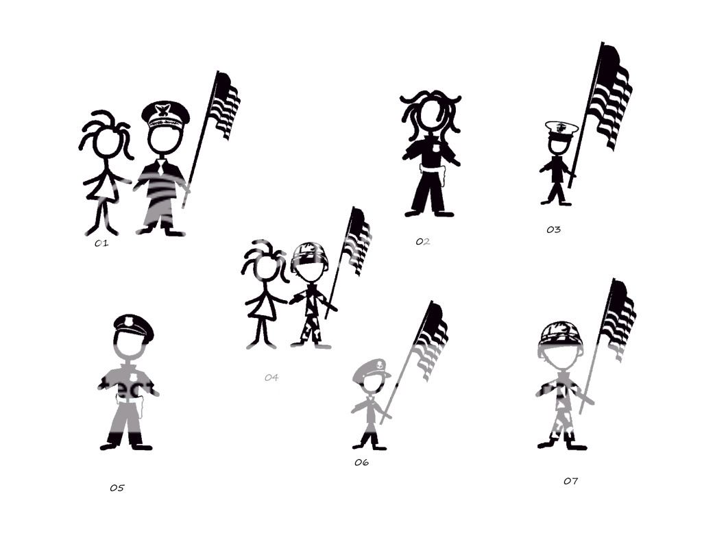 ARMY & POLICE FAMILY STICK FIGURE CAR DECAL  