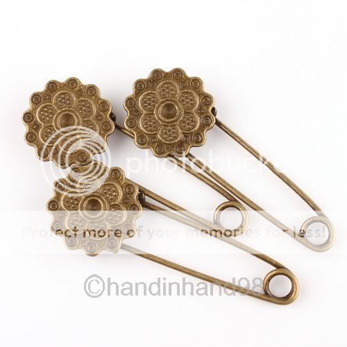 WHOLESALE 50x Antique Brass Safety Pins Brooches Different Shape 