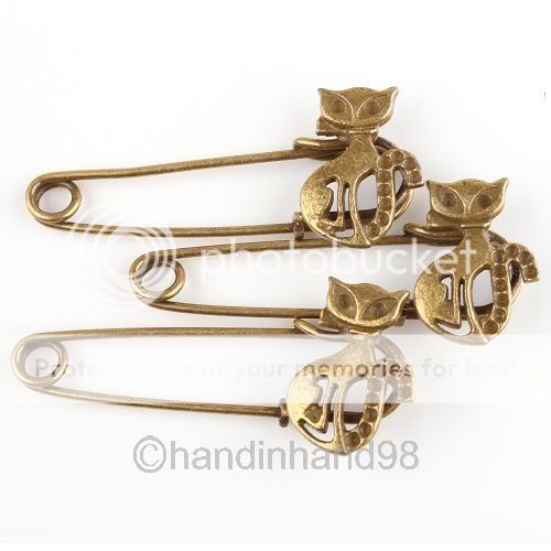 WHOLESALE 50x Antique Brass Safety Pins Brooches Different Shape 