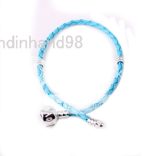   BLUE LEATHER BRACELET FOR CHARM BEADS 21CM 152171 FREE SHIP  