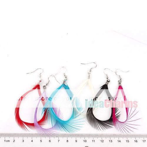   Mixed 6 Colors Eyelash Real Feather Dangle Earrings Women Jewelry W149