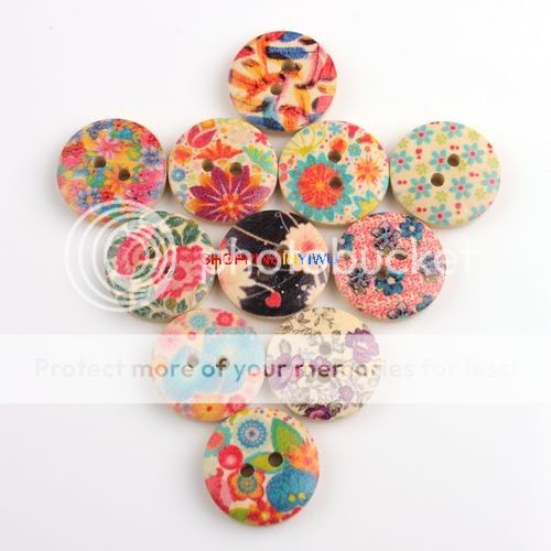 60 Wholesale Painting Mixed Wood Sewing Buttons 18 24MM  