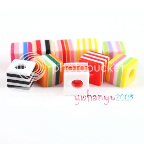 100 Assorted Square Striped Resin Spacer Beads 10mm B52  