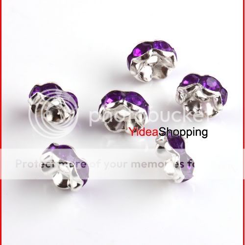 100x Silver Plated+Acrylic Rhinestone Rondelle Spacers  